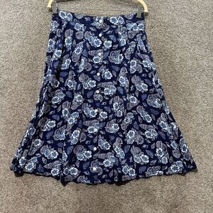 Pendleton Button Up Midi Skirt‎ Women 6P Blue Floral Rayon Pockets Cottage Boho